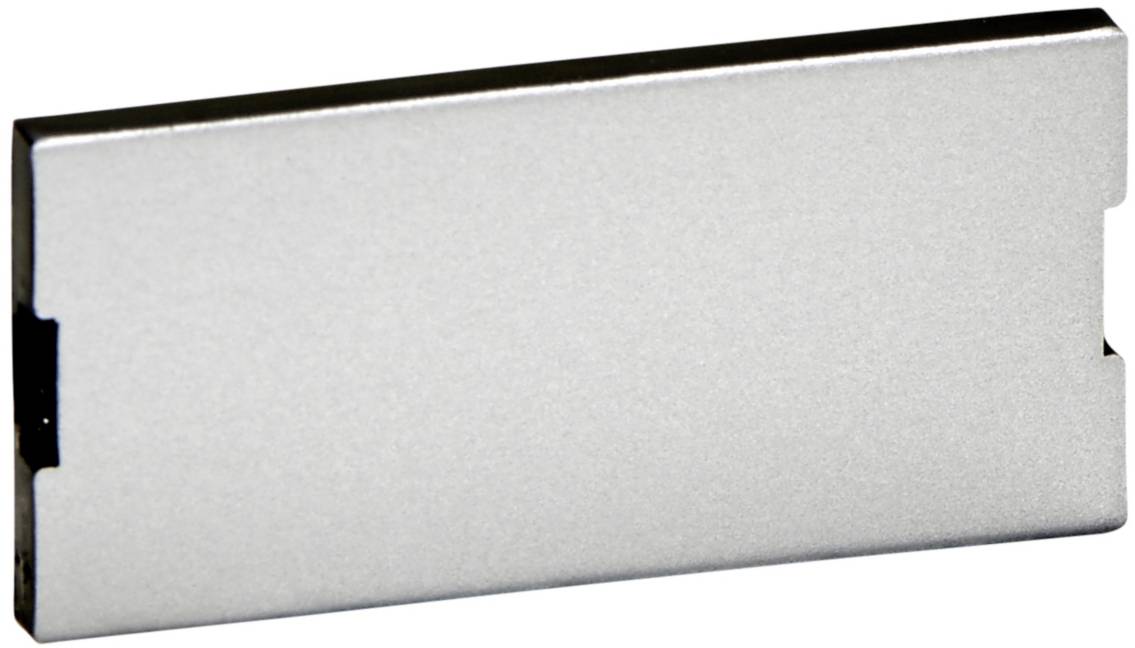 A silver metal card with sleek edges, possibly a technical device or accessory part.