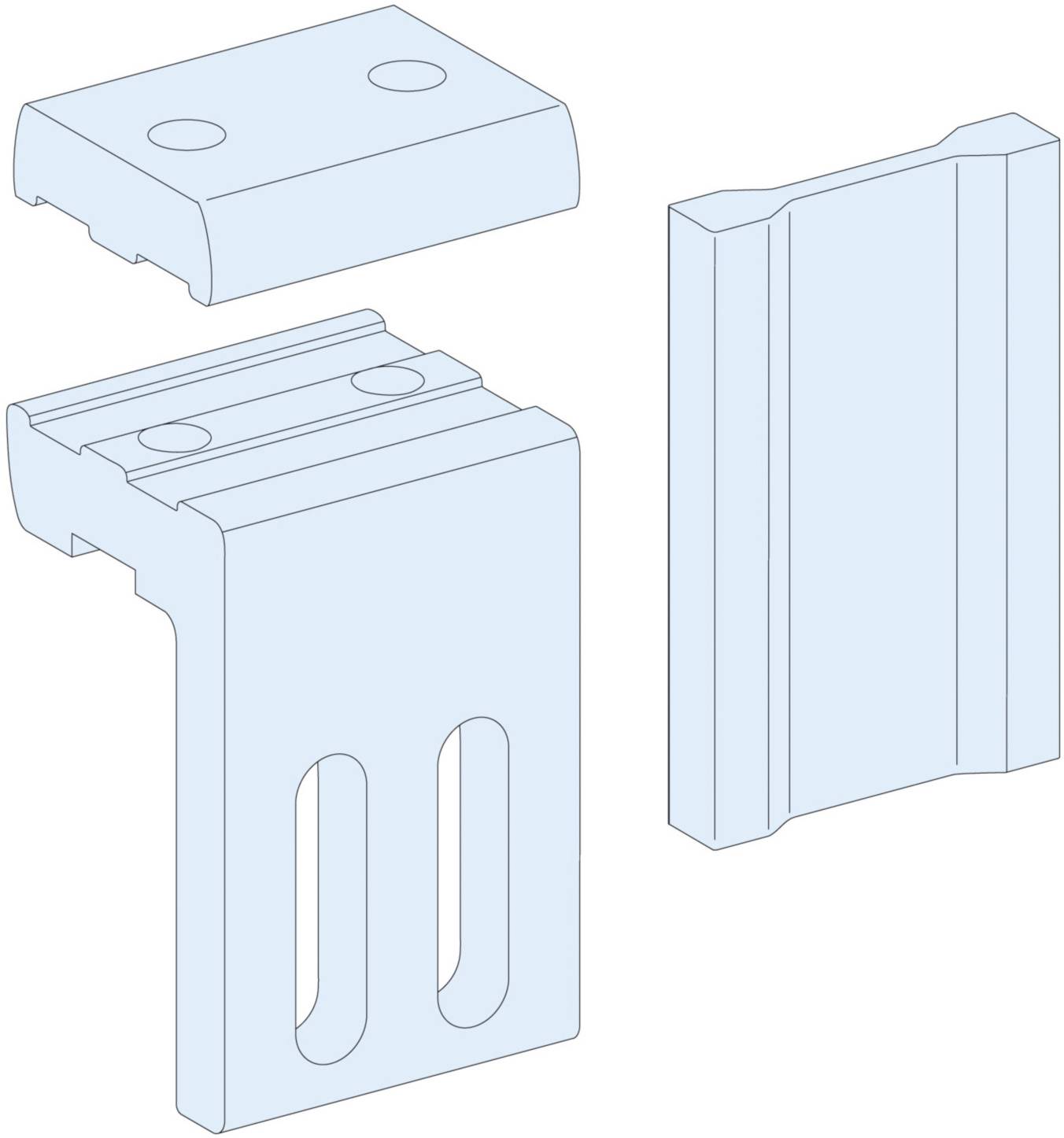 Exploded diagram of a mechanical component with three separate parts vertically aligned.
