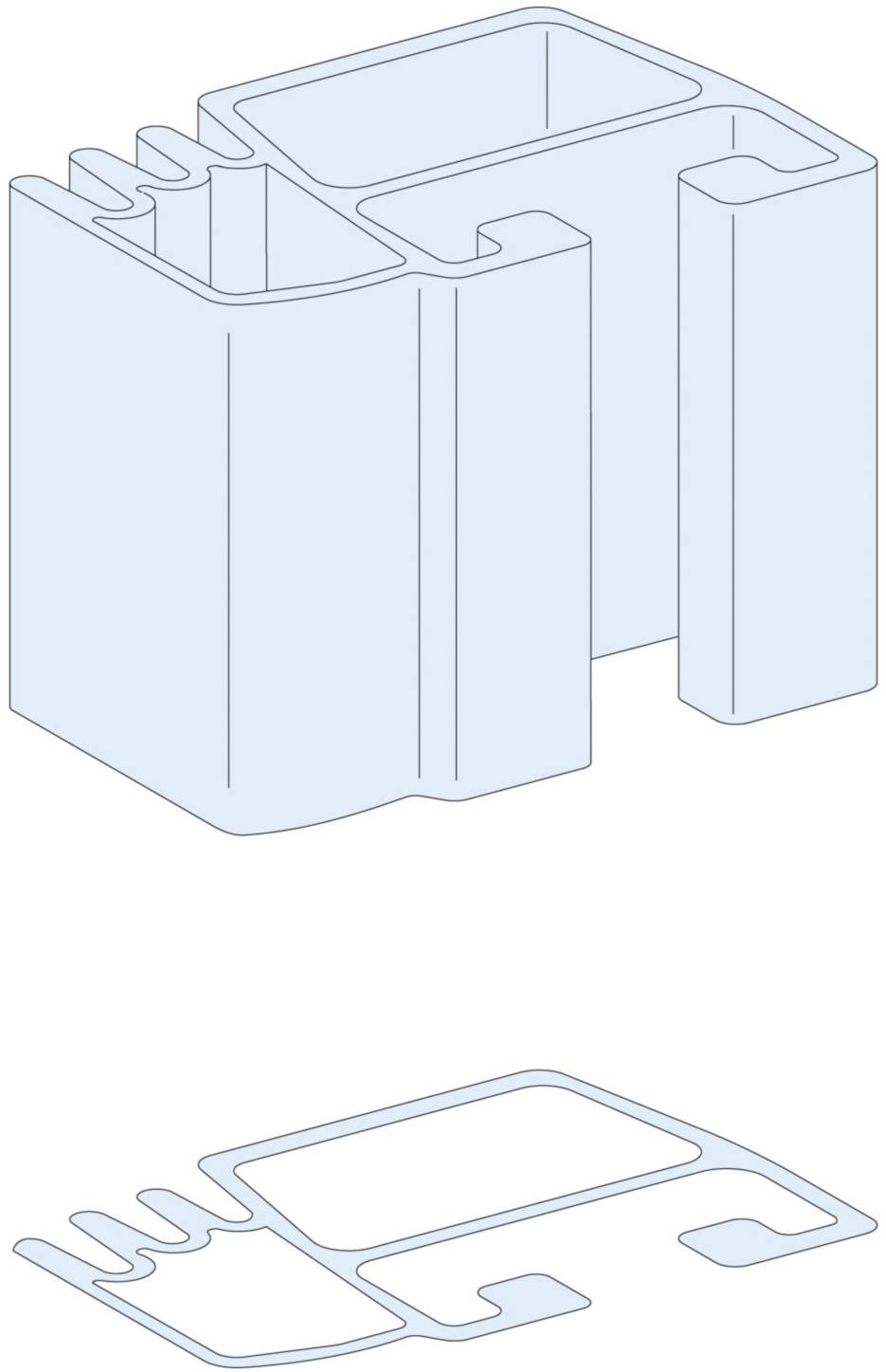 Cross-sectional drawing of an aluminium profile. Shows detailed structure and form, used in window or door frame constructions.