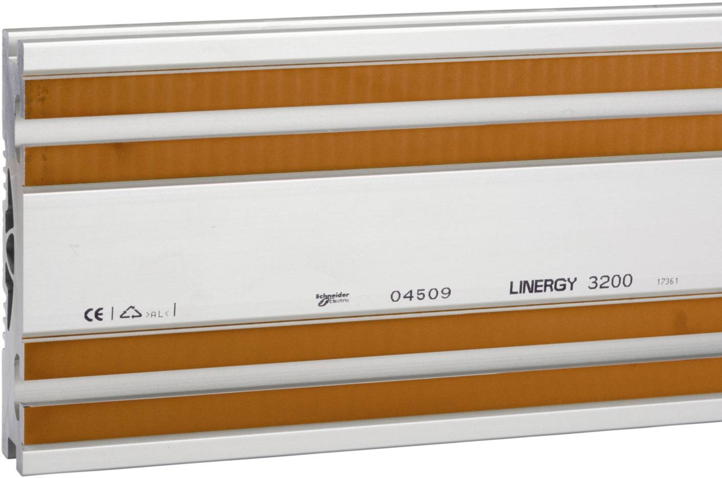A silver device with orange stripes and the inscription 'LINERGY 3200'. Contains technical details and brand logo.
