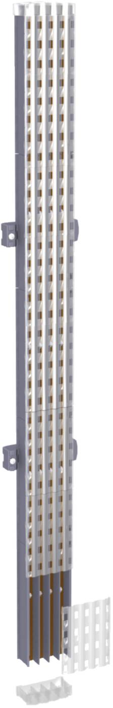 A long, vertical rail with multiple protruding struts and lateral mounting points, likely for wall installation.