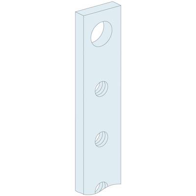 Blue rectangular component with four round recesses, evenly arranged in a vertical row.