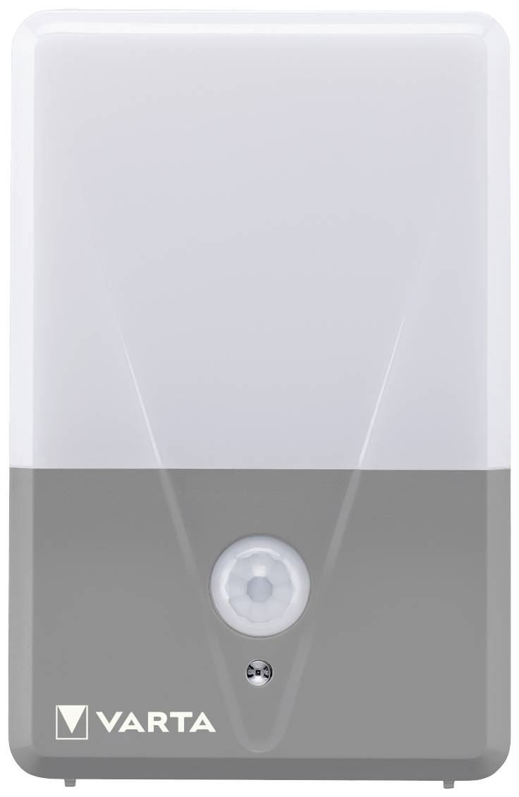 A rectangular night light by VARTA with a motion sensor in the centre and the brand logo positioned in the bottom left.