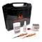 'Netpeppers Fibre Optic Test Kit' with two test devices, buckets, and spray bottle in a black carry bag.