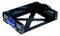 Black plastic storage box with blue hinged lid, in a rectangular shape with reinforced base. Ideal for storage and transportation.