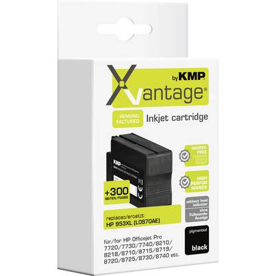 Inkjet cartridge packaging labeled 'Xvantage by KMP'. Features model 'HP 953XL (LOS70AE)', suitable for HP Officejet Pro models. Color: black.