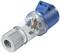 Plug in a transparent housing with a blue handle, showing internal wiring; used for electrical connections.