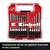 'Einhell tool set in a transparent box, perfect for easy content overview. Various drill bits and bits in red and black colour scheme.'