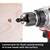 'Makita' cordless drill with countersink bit drilling a hole in a wooden board. Text below: 'Countersink for flush sinking of screw heads with the surface'.
