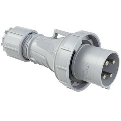 A grey, cylindrical, industrial plug with multiple visible metal pins, suitable for heavy-duty electrical applications.