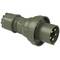 An olive green plug with multiple round pins. Suitable for industrial or military applications.