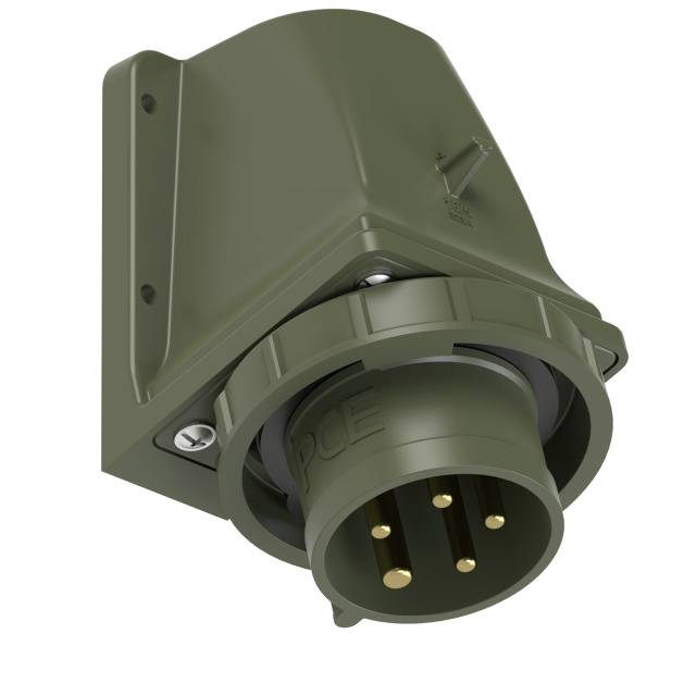 Industrial socket with multi-pole connection in grey, suitable for wall mounting.