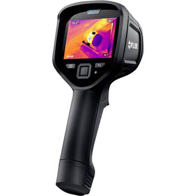 A FLIR thermal imaging camera shows a display with a temperature reading. It is used for detecting heat sources.