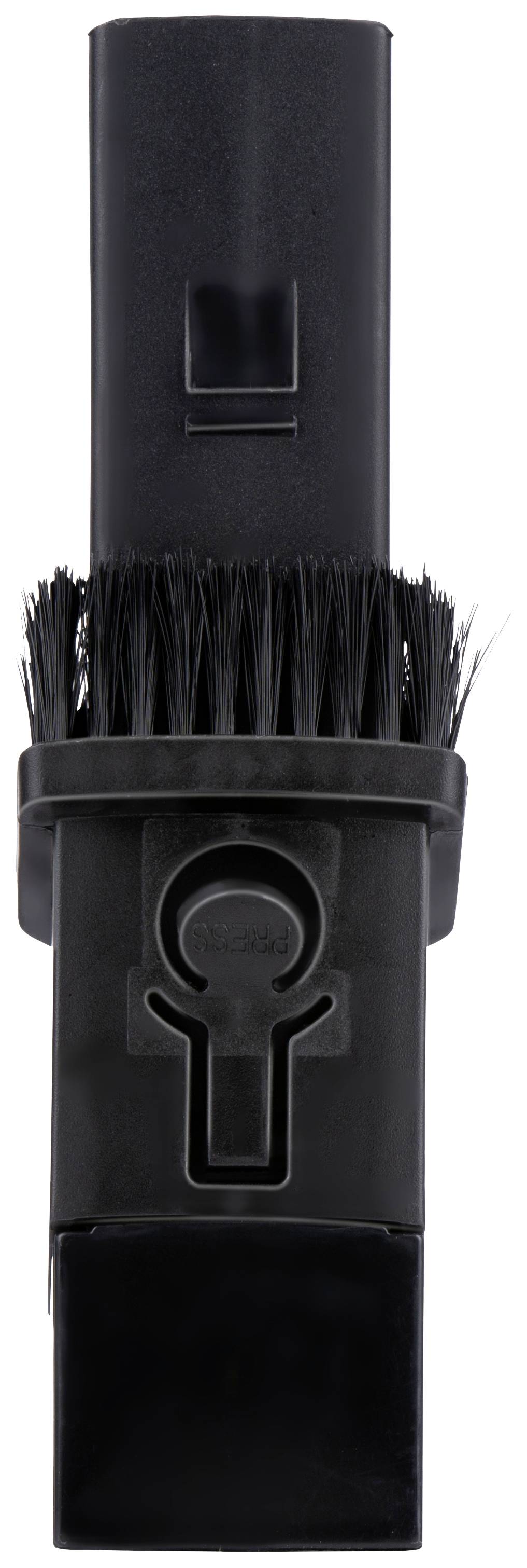 A black, rectangular vacuum cleaner attachment with an integrated brush. It has a flat, narrow nozzle for cleaning crevices.