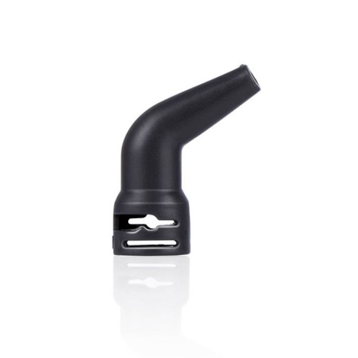 Black, curved nozzle attachment for a hairdryer, suitable for focused styling and precise airflow control.