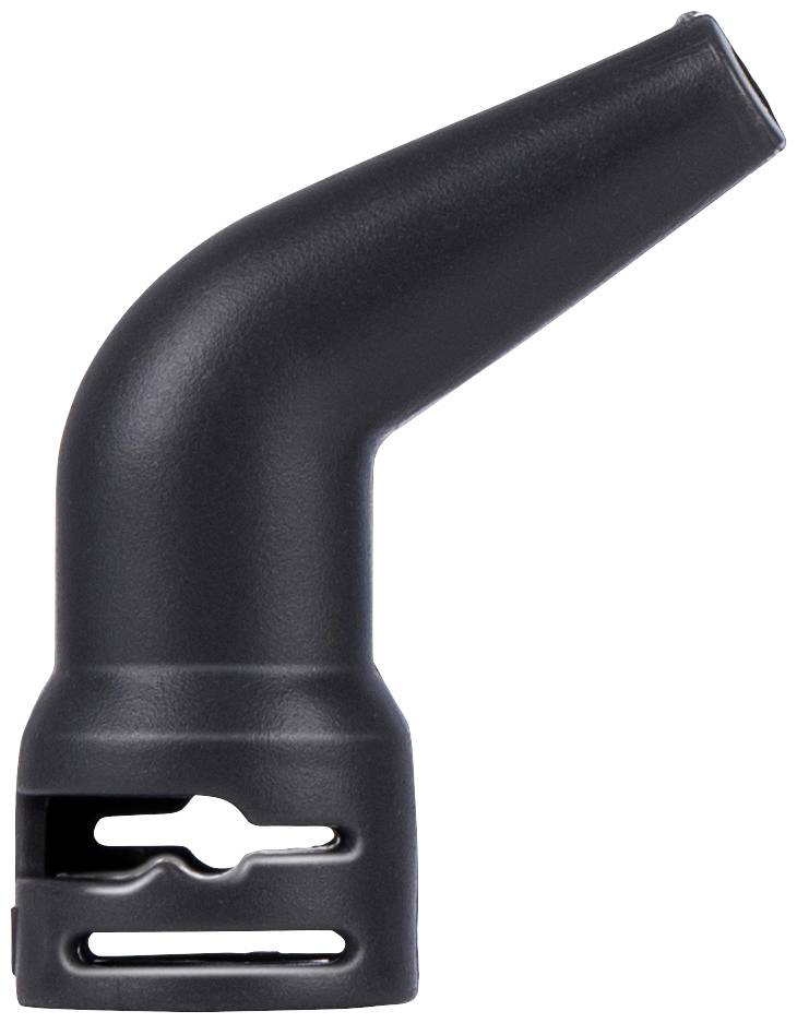 Black, curved plastic mouthpiece with ventilation slots in the lower section. Suitable for household applications or devices.