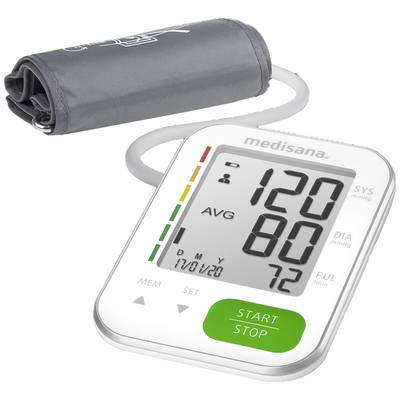 Electronic blood pressure monitor shows '120 SYS' and '80 DIA'. Representation of systole, diastole and pulse.