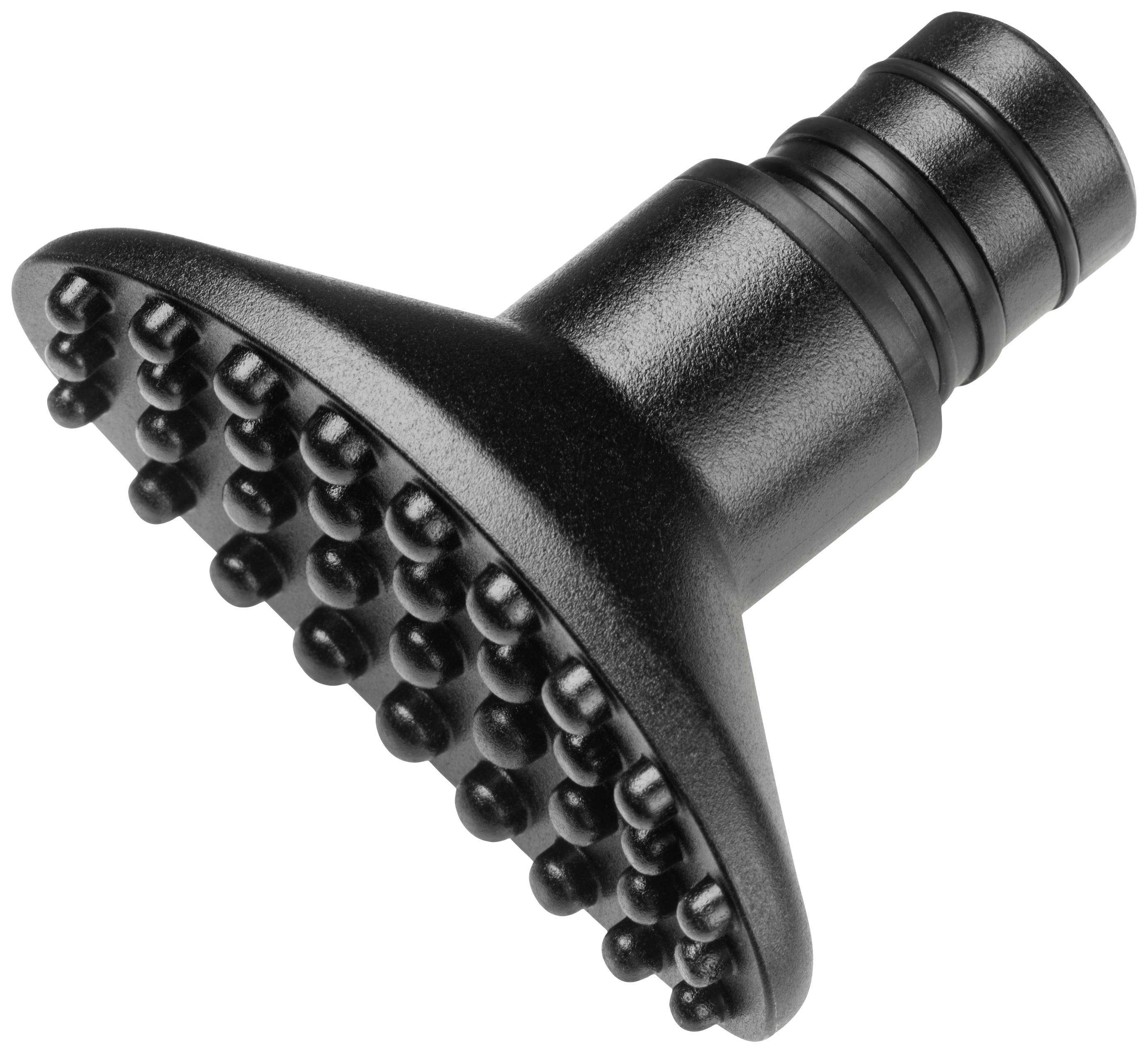 Black water spray hose nozzle with spherical jet openings, suitable for gentle and comprehensive irrigation.