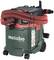 A green Metabo industrial vacuum cleaner ASA 30 M PC with a red suction hose and black wheels, suitable for construction sites or workshops.