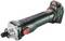 Green battery sander with a black handle and red buttons. Marked areas for speed settings and battery indicator.