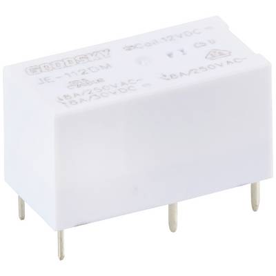 A white, rectangular relay with 'GOODSKY' marking, 12 VDC coil voltage, 8A/250V AC capacity, four connection pins at the bottom.