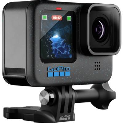 A GoPro camera on a mount with a small screen displaying an underwater image. Specifically designed for action shots.