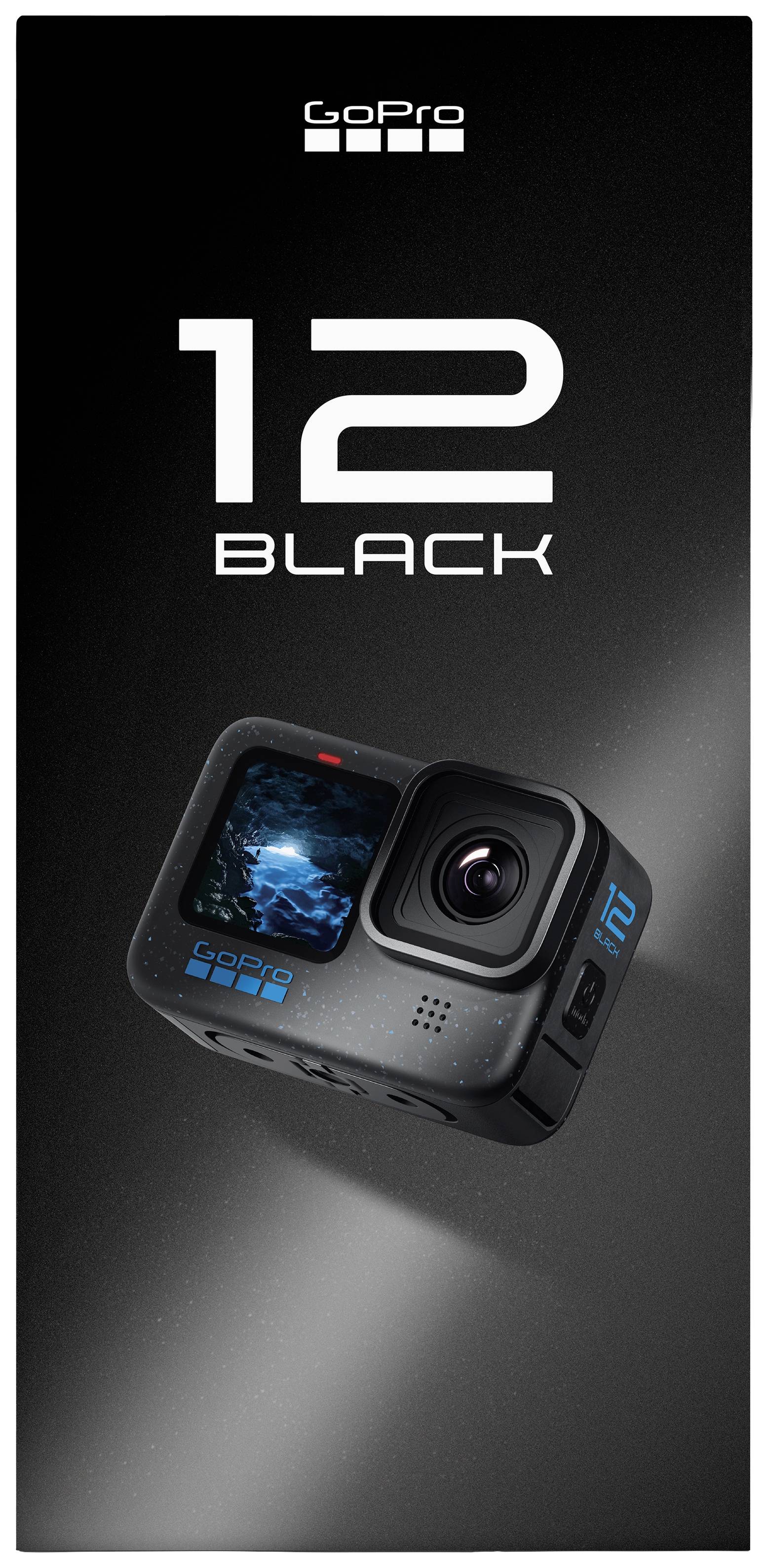 GoPro Hero 12 Black camera on a black background, product image.