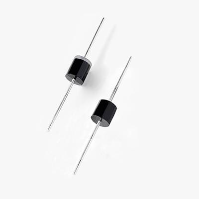 Two black cylindrical diodes on a light background, each with a wire at both ends.