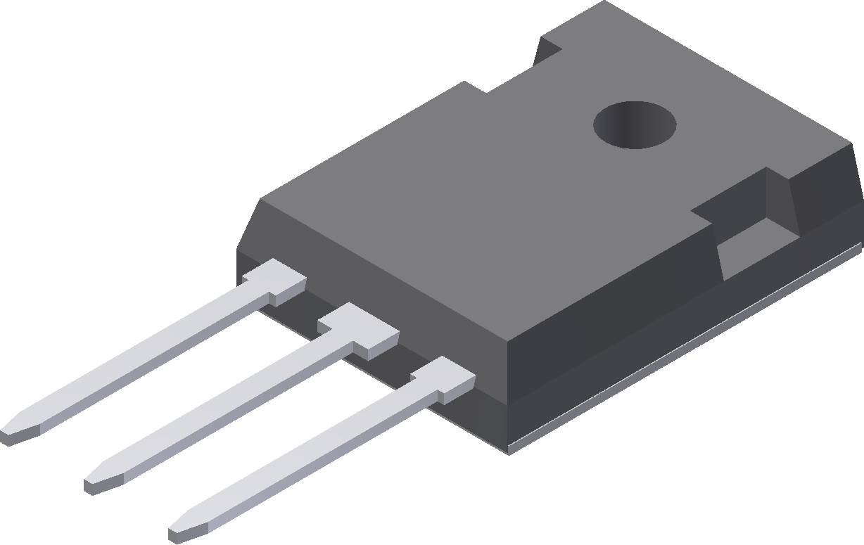 A three-legged transistor in a TO-220 package with a metal back and mounting hole for cooling and installation in electronic projects.