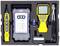 Network Testing Device Set in foam packaging. Contains cable tester, network analyser, batteries and connecting cables.