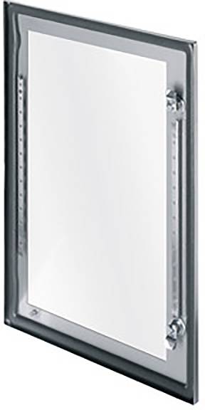 A rectangular mirror with a metal frame and a clear, smooth surface, mounted on a wall.