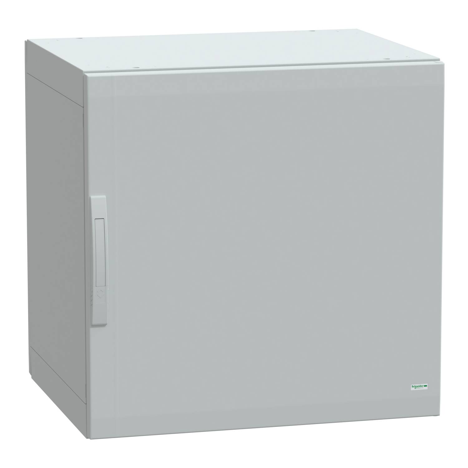 Grey metal cabinet with door and handle, suitable for storage. Simple design, serves the secure storage of items.