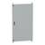 Metal door with handle, grey, hinges at top and bottom. Used for industrial control cabinets.