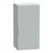 Grey, tall cupboard with a handle on the left, suitable for storing items or tools.