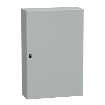 A rectangular grey metal cabinet that can be wall-mounted. It has a door with a small black handle.