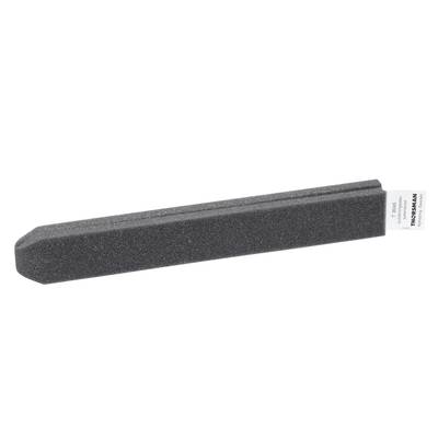 Grey whetstone with a rectangular shape, angled tip, and a label at the end. Likely used for sharpening tools.