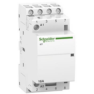 A white electric switch by Schneider Electric with 'ICT, 16A' inscription. Several connection terminals are visible at the top.