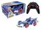Remote-controlled toy racing car with Sonic theme. Packaging displays image of the car and logos. Main colours: Blue, Red, White.