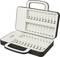 Open organiser with slots for storing batteries in various sizes.