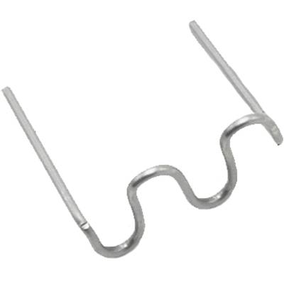 A serrated metal spring with two straight ends extending in opposite directions.