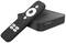 Remote control with buttons for YouTube, Netflix and Disney+ in front of a strong media player. Device uses Android TV.