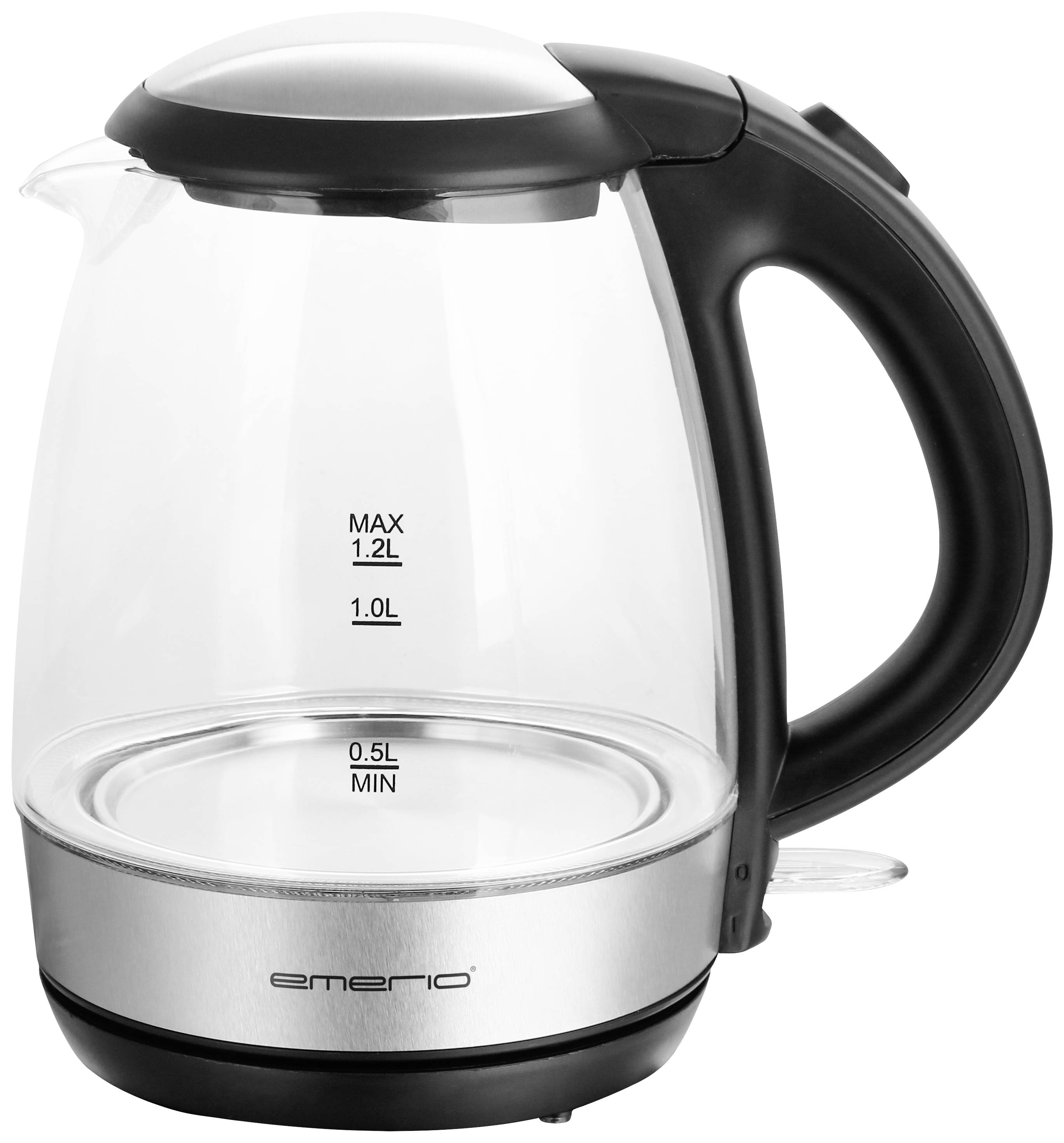 EMERIO WK-125145 Kettle cordless Glass, Black, Silver Capacity: 1.2 l