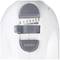 Close-up of a hand blender in white with grey control elements. Shows six speed levels from 0 to 5 and a 'Turbo' button.