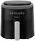 Black hot air fryer with digital display and temperature control. Suitable for low-fat frying and cooking.