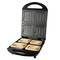 A four-slice open sandwich toaster with grilled sandwiches on two plates. Perfect for simultaneous toasting.