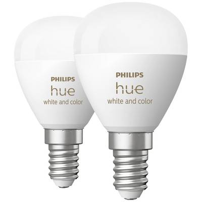 Two smart light bulbs with E14 bayonet cap, from the Philips Hue brand. They support white and coloured lighting. Ideal for customisable light ambiences.