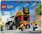 A LEGO set depicting a black burger food truck with a burger figure. Two figures are carrying hamburgers. Suitable for ages 5 and up, set number 60404.