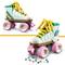 Colourful roller skates made from building blocks, consisting of pastel-coloured blocks and skate straps, depicted against a neutral background.