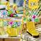 Three LEGO Creations: Two colourful birds, a colourful bouquet in a yellow watering can and a yellow boot with flowers. '3 in 1' set.