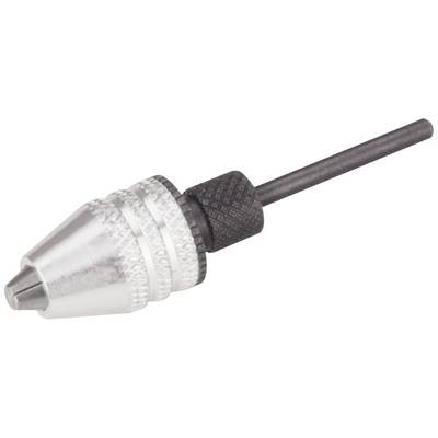 A small, silver drill chuck with a slender, black handle, representing tool accessory for precise drilling work.